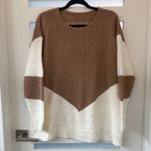 Brown and cream colour block sweater